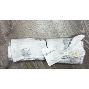 Pehr Baby Swaddle Blanket Muslin 100% Cotton Elephant White Gray 47"x 47" NWT